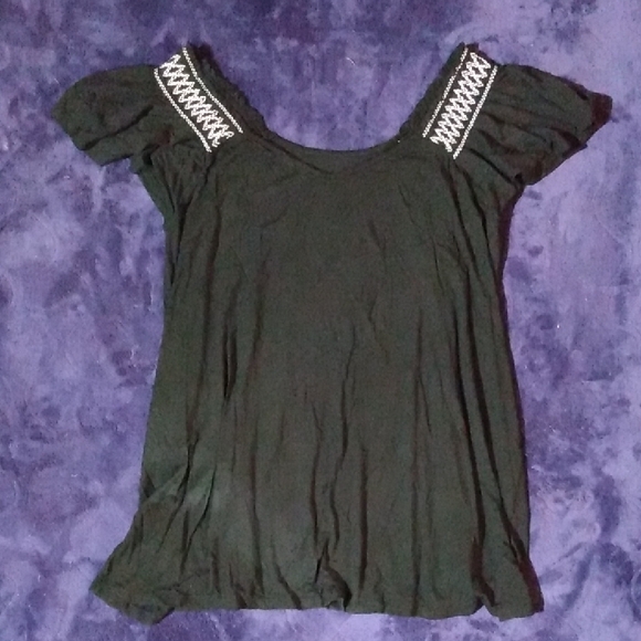 torrid Tops - Torrid Black Blouse with White Embroidery